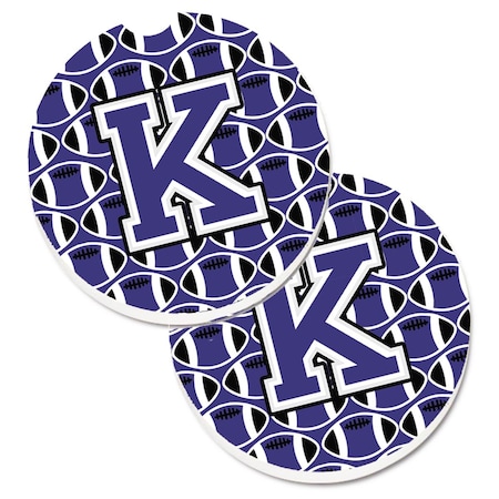 Carolines Treasures Letter K Football Purple and White  Cup Holder Car Coaster, PK2 CJ1068-KCARC